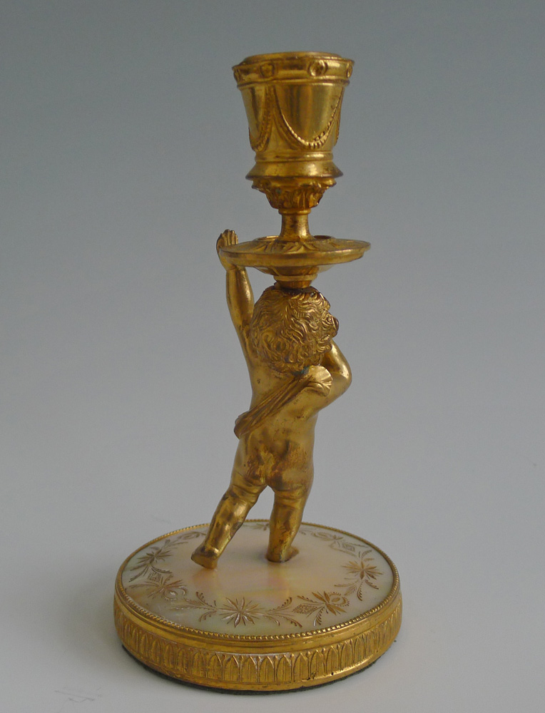 Palais Royal engraved mother of pearl and ormolu cupid Candlestick