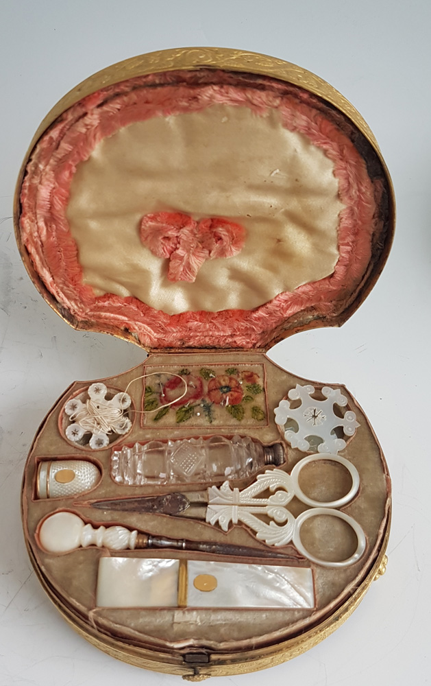 Palais Royal Engraved mother-of-pearl and ormolu sewing Necessaire