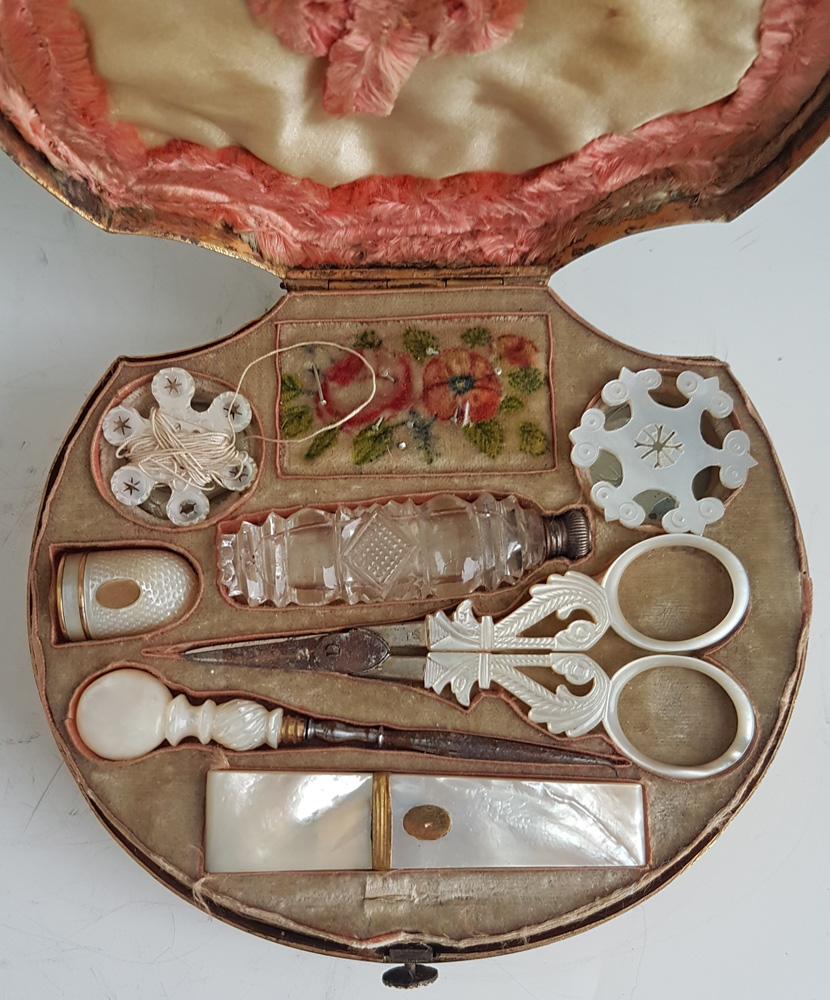 Palais Royal Engraved mother-of-pearl and ormolu sewing Necessaire
