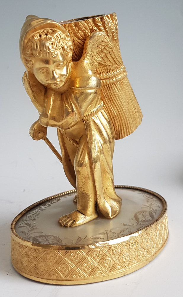 Antique Palais Royal mother-of-pearl and ormolu Taper holder