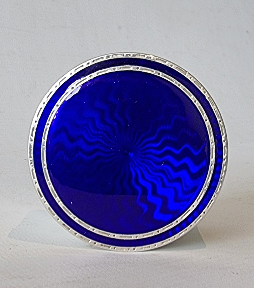Art Deco silver and blue guilloche enamel pill box