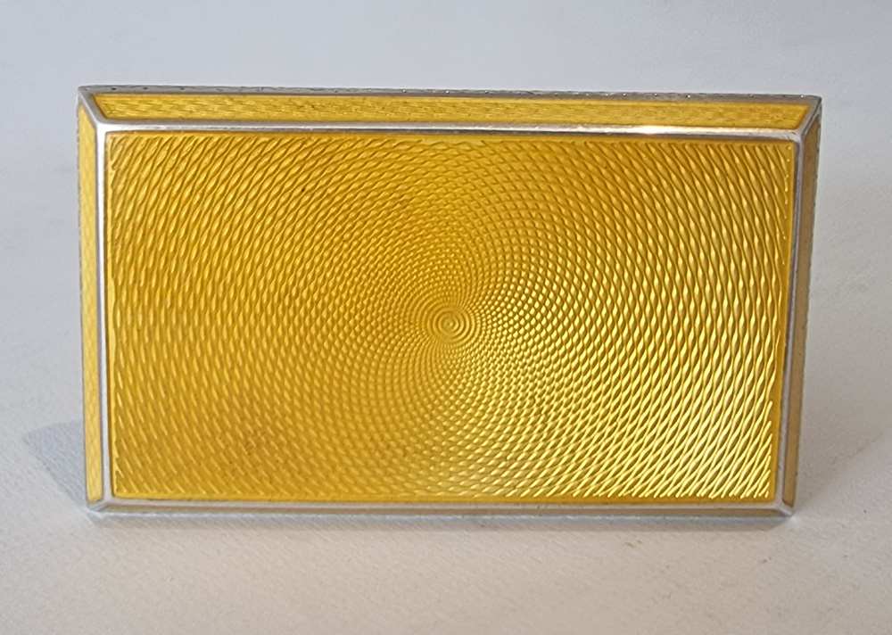Silver and imperial yellow guilloche enamel Art Deco card case