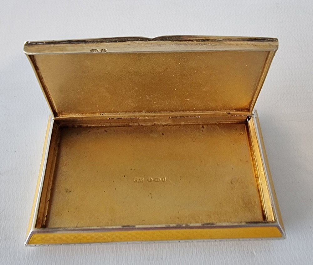 Silver and imperial yellow guilloche enamel Art Deco card case