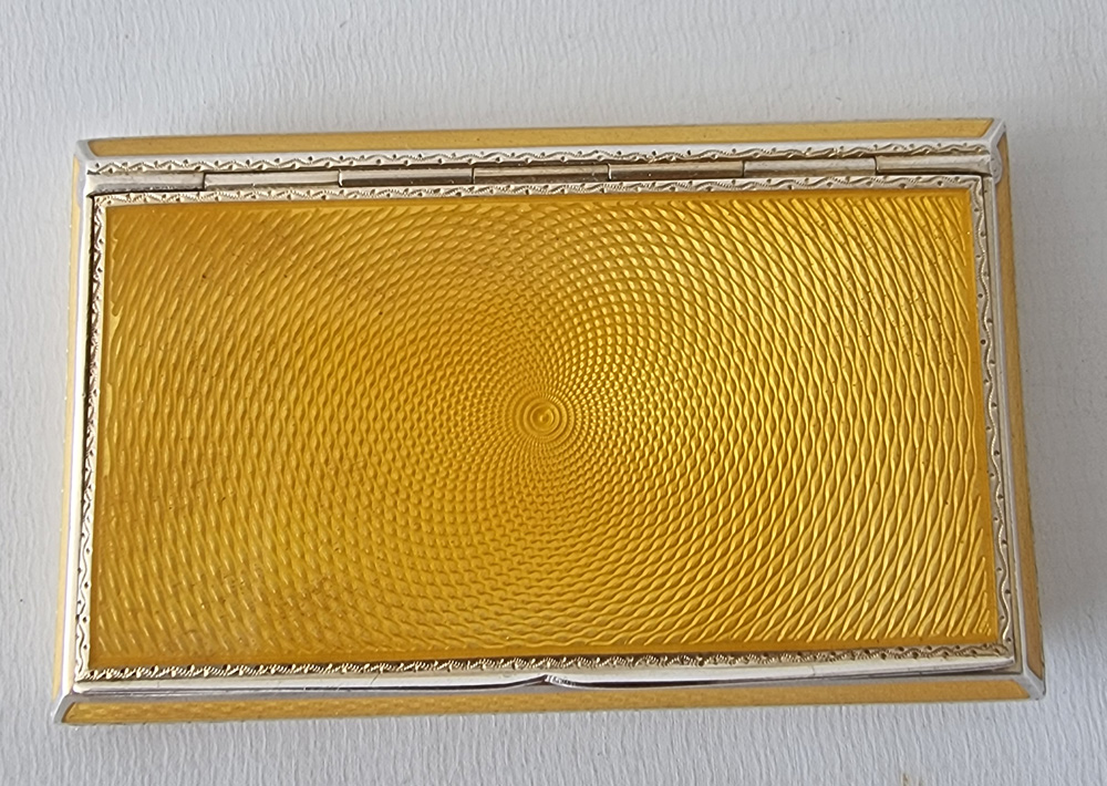 Silver and imperial yellow guilloche enamel Art Deco card case