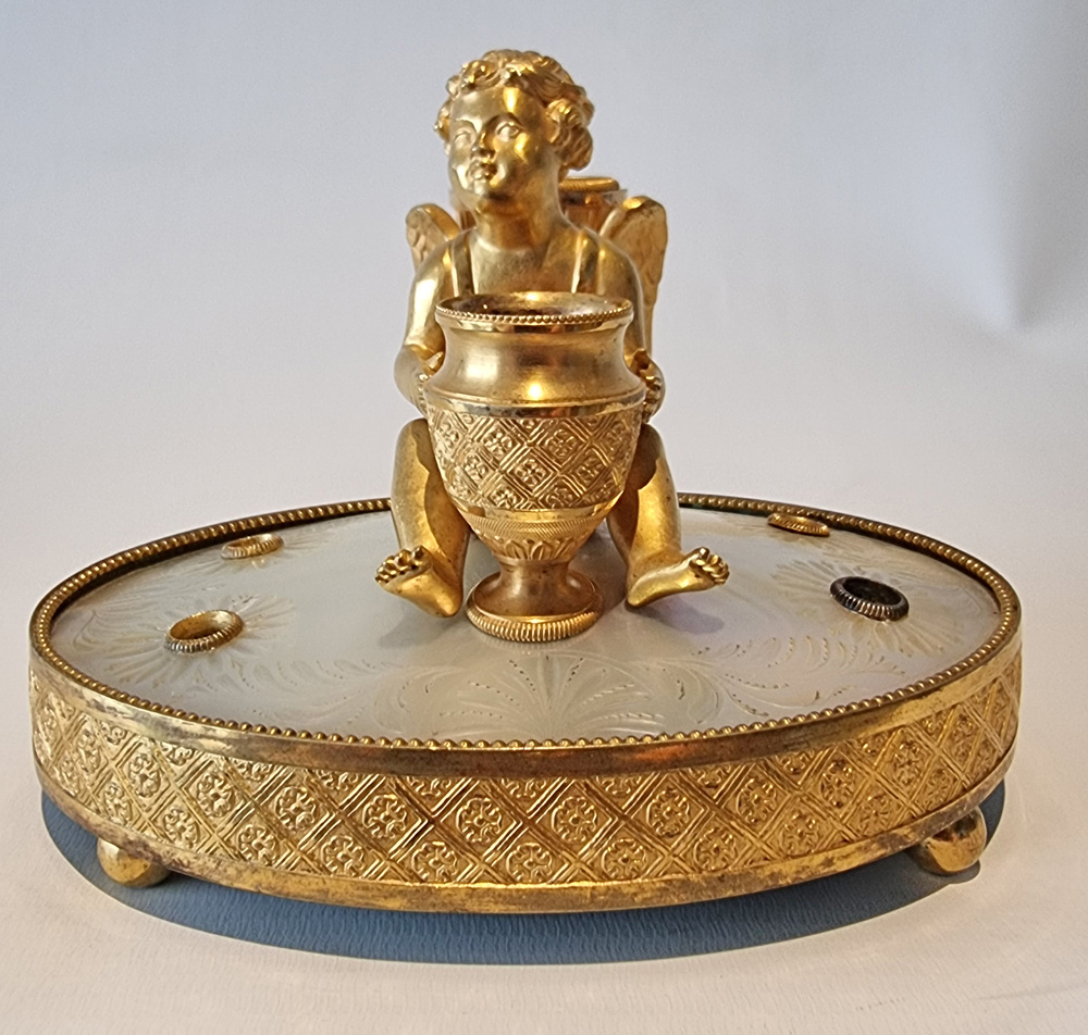 Antique Palais Royal mother of pearl and ormolu Cupid inkwell