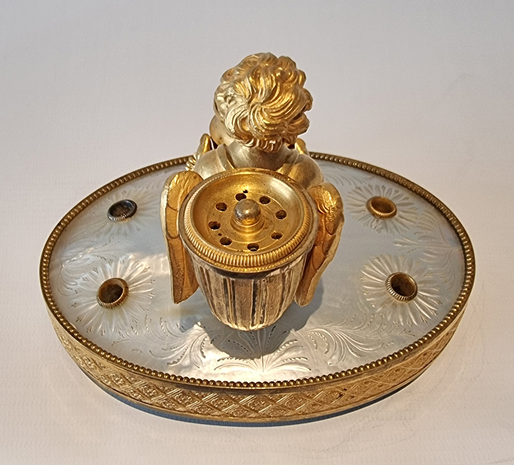 Antique Palais Royal mother of pearl and ormolu Cupid inkwell