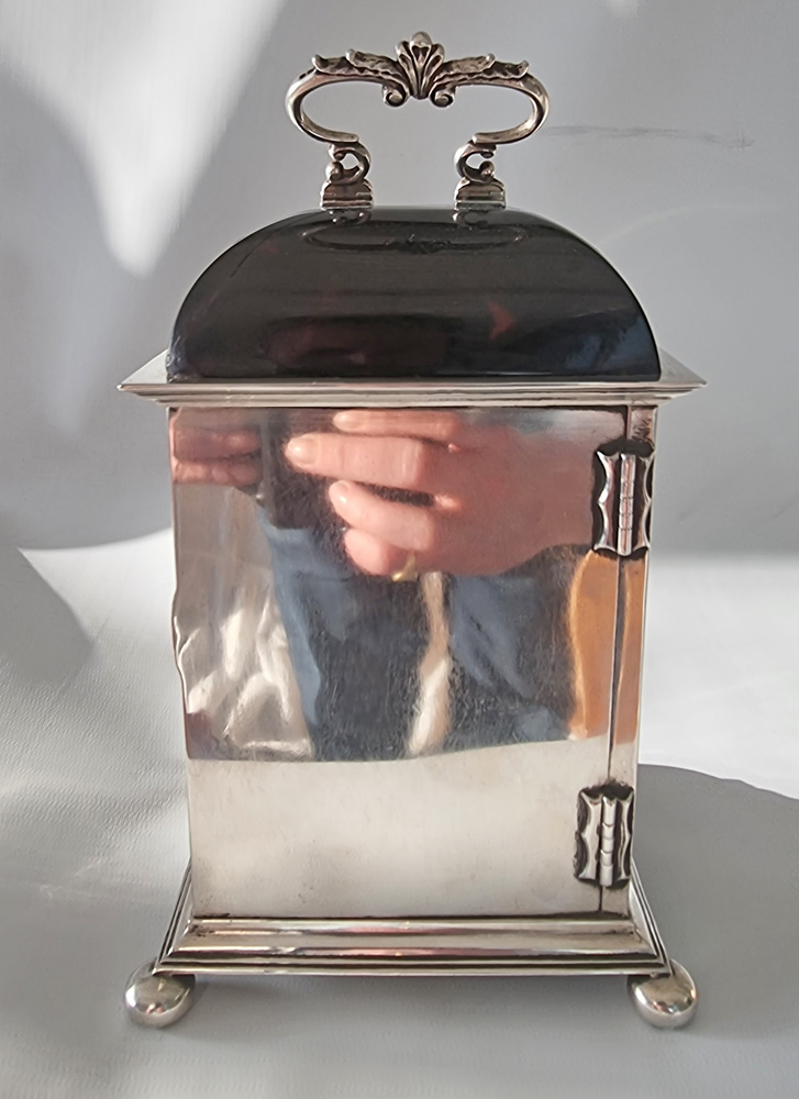 English dome topped tortoiseshell & silver piquet striking carriage clock by William Comyns & Sons