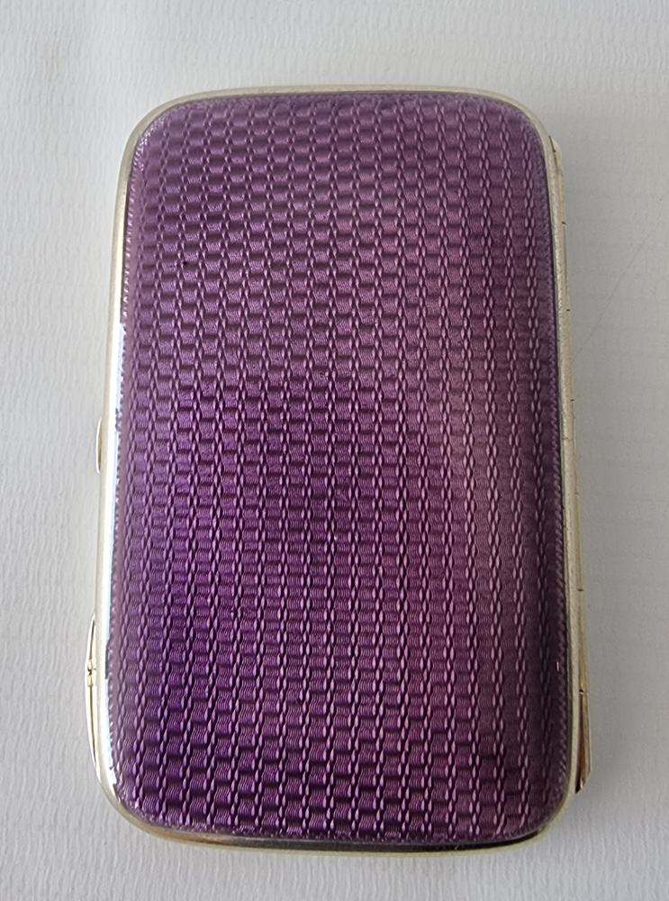 Silver Gilt and purple Guilloche Enamel Cigarette Case