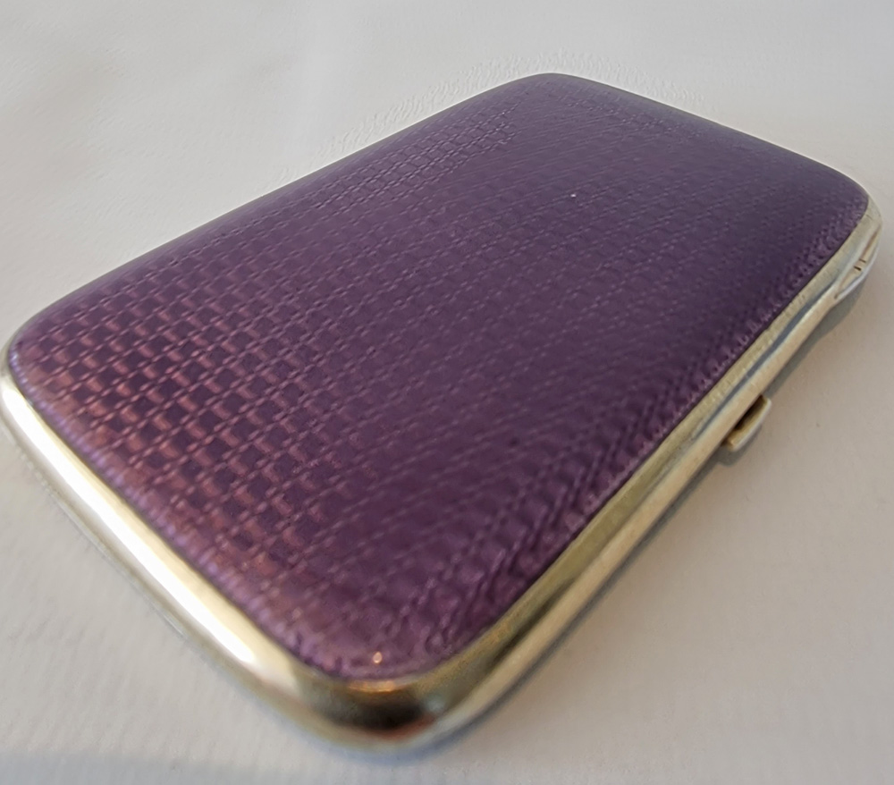 Silver Gilt and purple Guilloche Enamel Cigarette Case