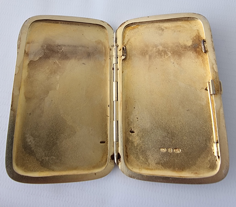 Silver Gilt and purple Guilloche Enamel Cigarette Case