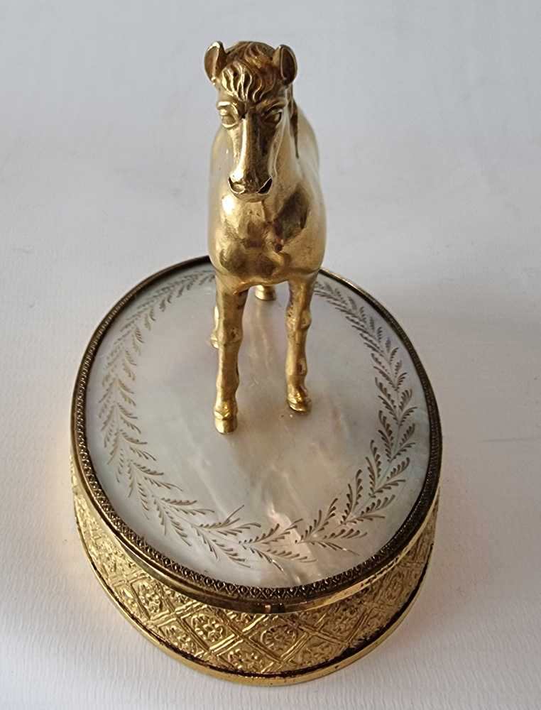 A Charles X Palais Royal Ormolu and Mother of Pearl Equestrian Statue or Paperweight