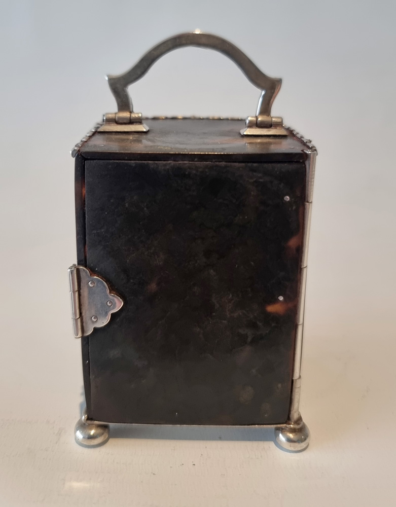 Miniature Silver Piquet and Tortoiseshell Carriage Clock by William Comyns