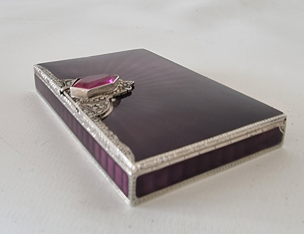 Silver and Purple Guilloche enamel Snuff or Card box by George Stockwell & Co.