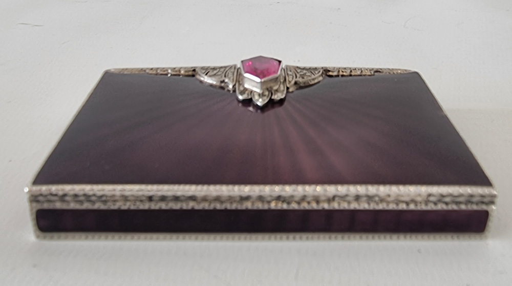 Silver and Purple Guilloche enamel Snuff or Card box by George Stockwell & Co.
