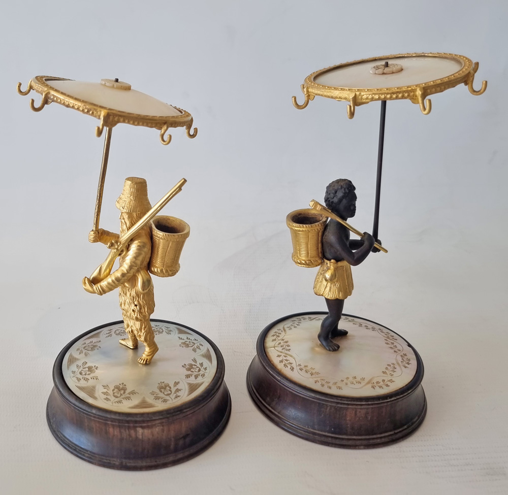 Pair of Palais Royal Mother of Pearl Ring Stands Depicting Robinson Crusoe and Man Friday