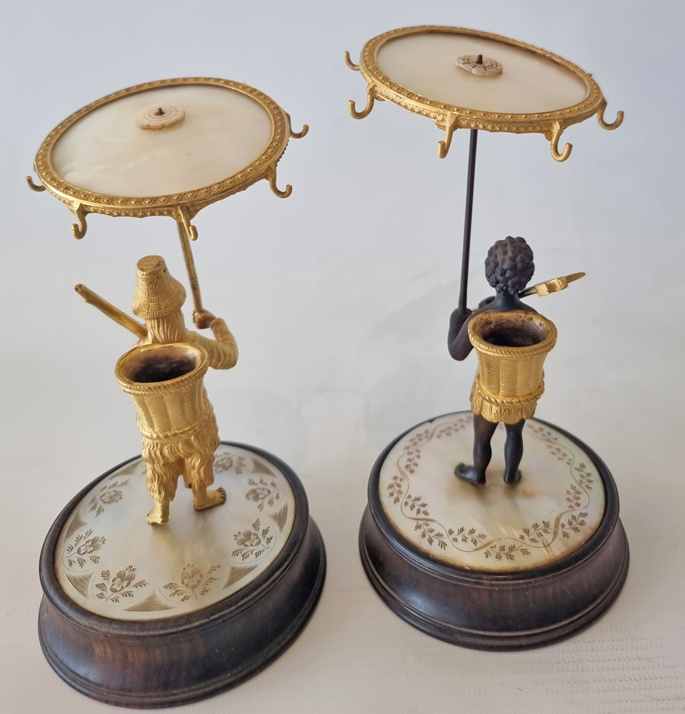 Pair of Palais Royal Mother of Pearl Ring Stands Depicting Robinson Crusoe and Man Friday