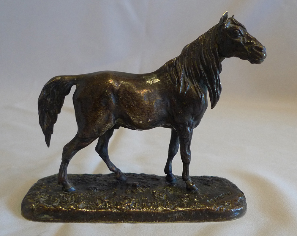 Antique Bronze sculpture of a stallion signed P J Mene.