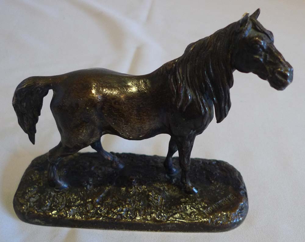 Antique Bronze sculpture of a stallion signed P J Mene.