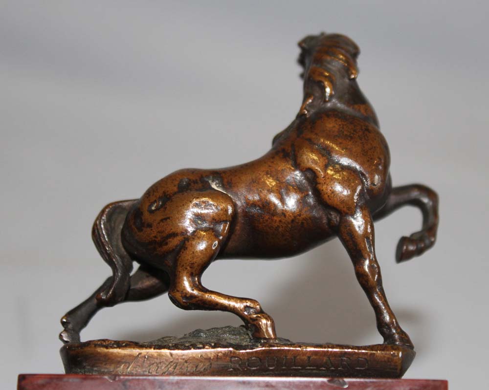 Fine bronze of horse on rouge marble base by Rouillard.