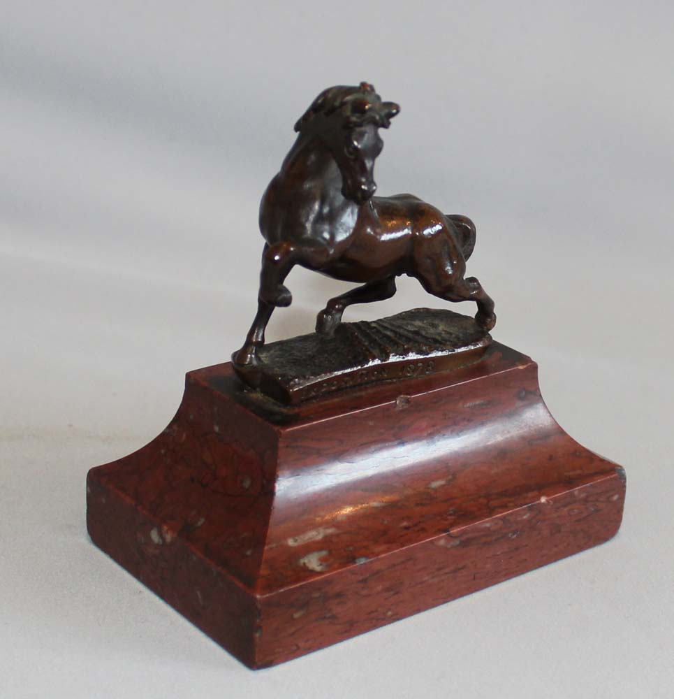 Fine bronze of horse on rouge marble base by Rouillard.