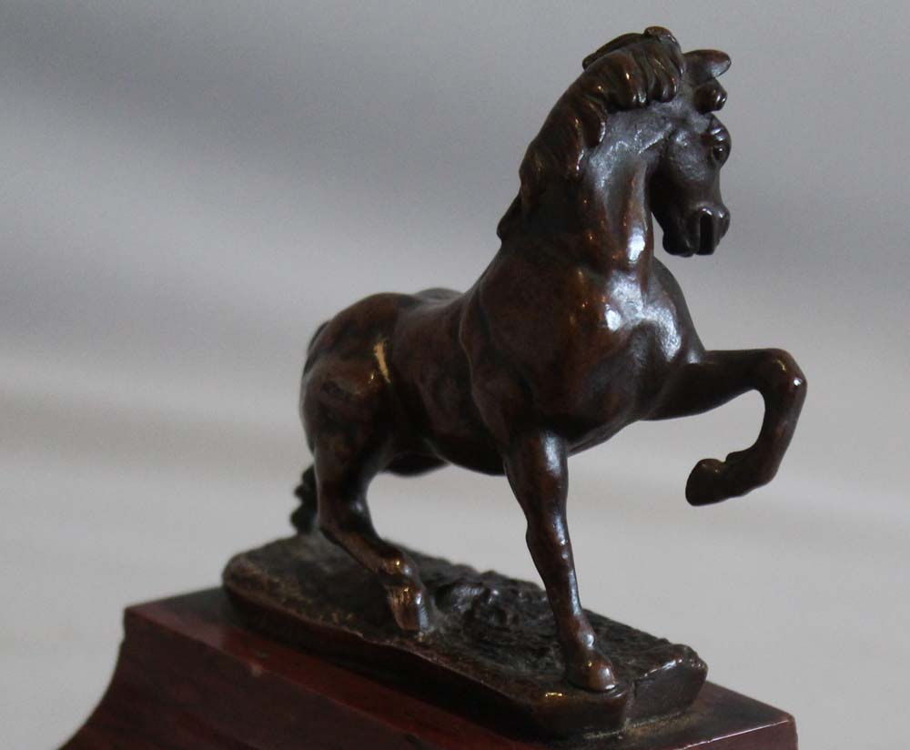 Fine bronze of horse on rouge marble base by Rouillard.