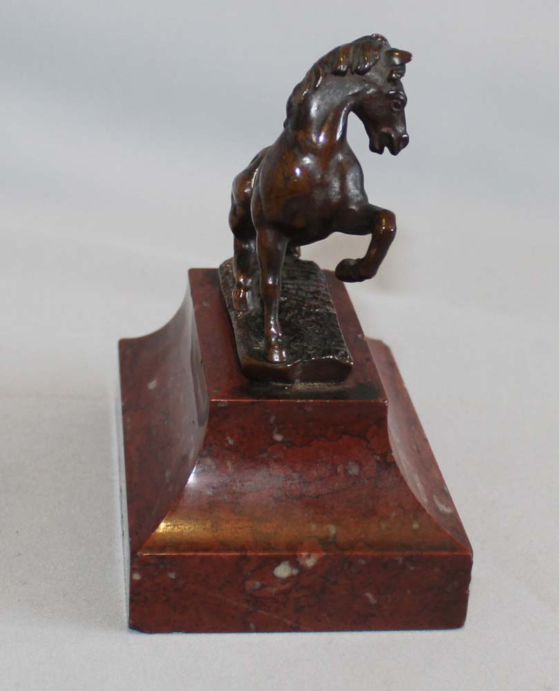 Fine bronze of horse on rouge marble base by Rouillard.