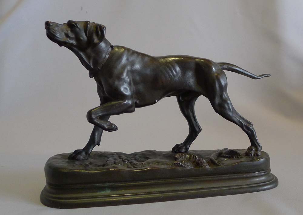 Antique animalier bronze of a pointer by Jules Moingiez