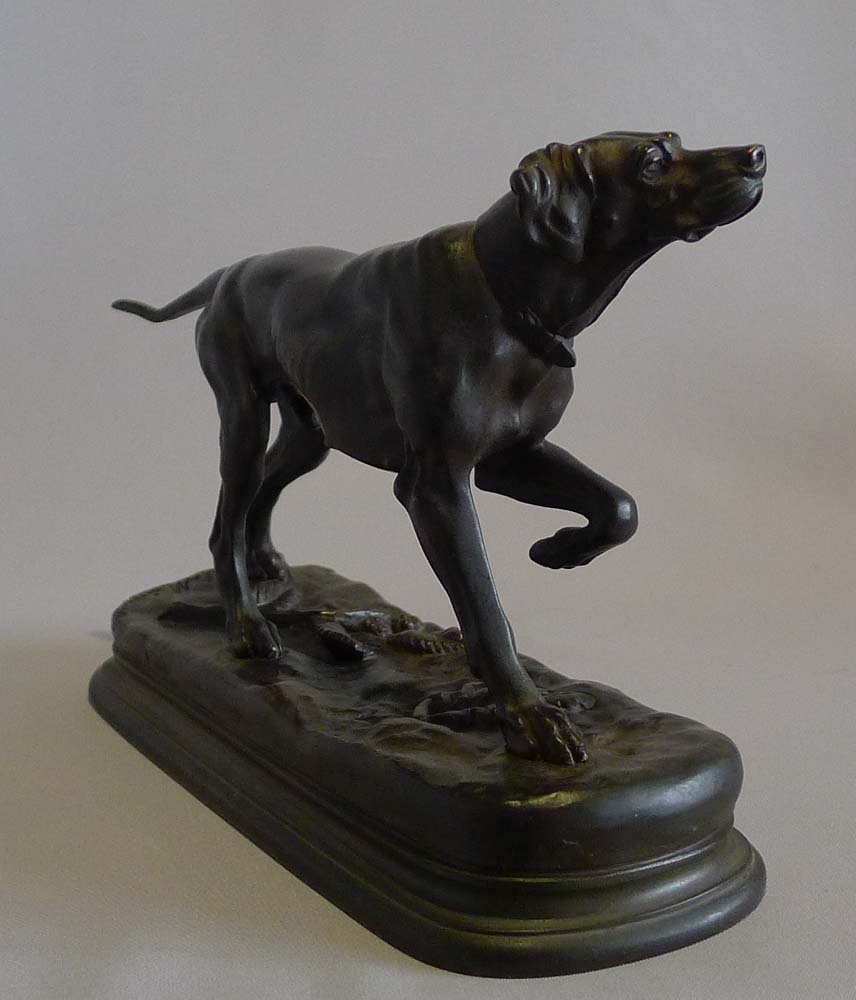 Antique animalier bronze of a pointer by Jules Moingiez