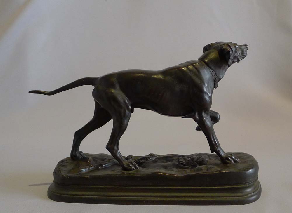 Antique animalier bronze of a pointer by Jules Moingiez