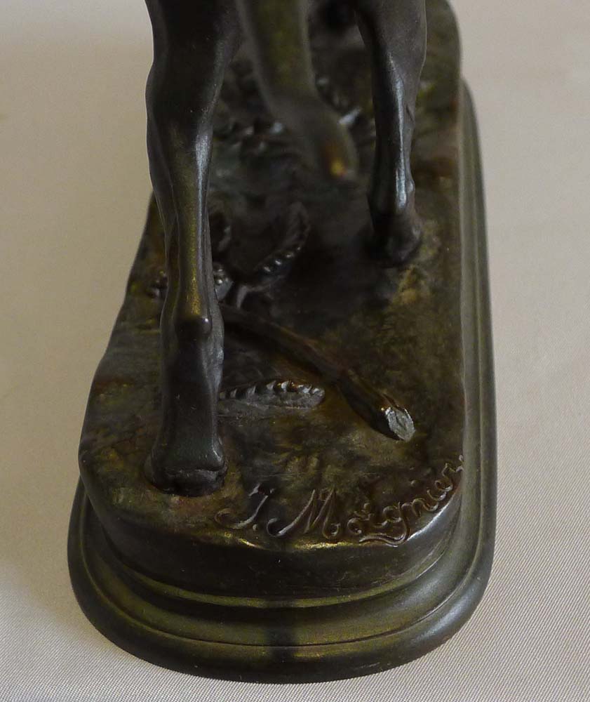 Antique animalier bronze of a pointer by Jules Moingiez