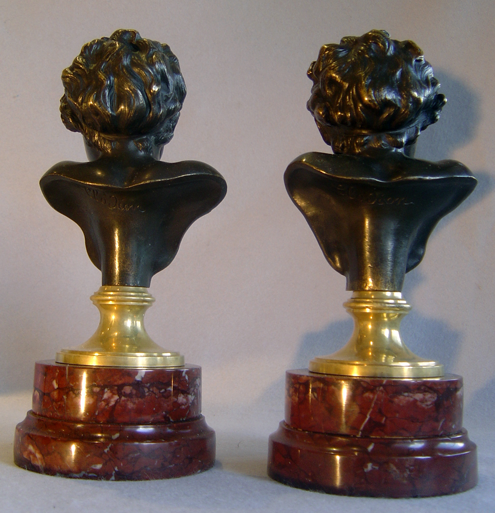 Antique French pair of heads of laughing children after