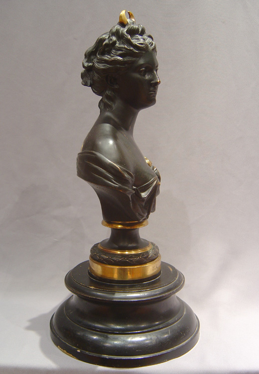 Antique patinated and parcel gilt bronze of Diana after Houdon.