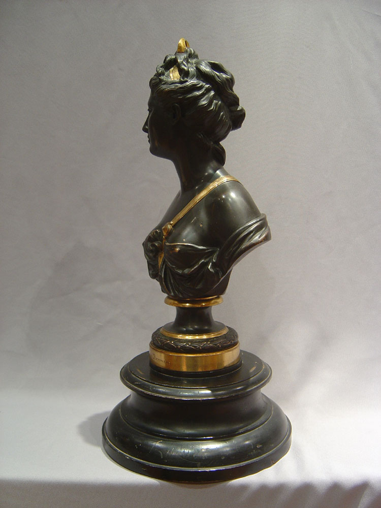 Antique patinated and parcel gilt bronze of Diana after Houdon.