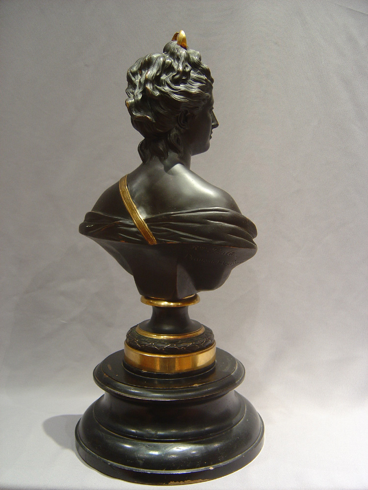 Antique patinated and parcel gilt bronze of Diana after Houdon.