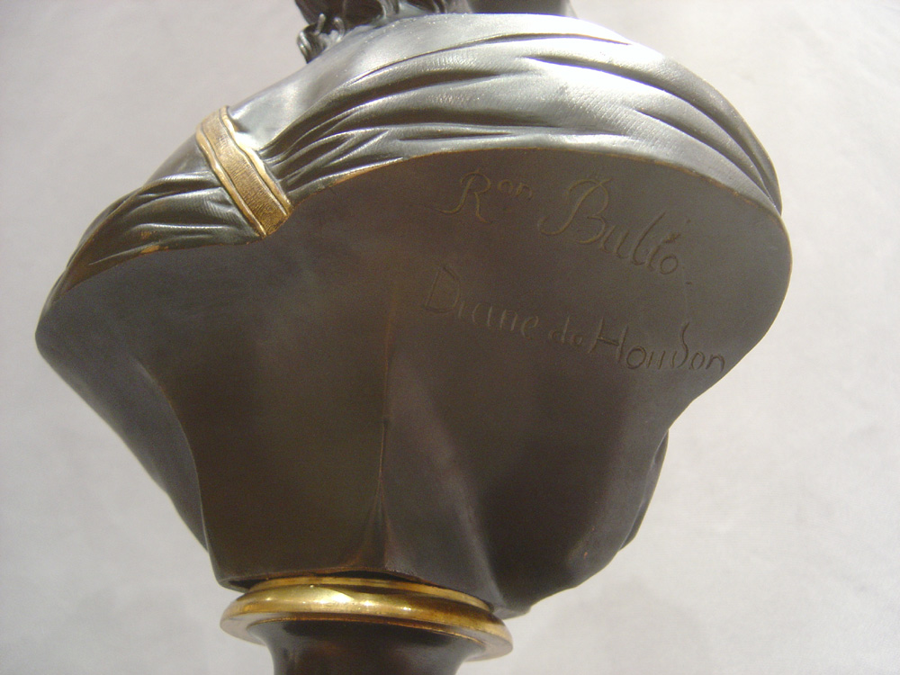 Antique patinated and parcel gilt bronze of Diana after Houdon.