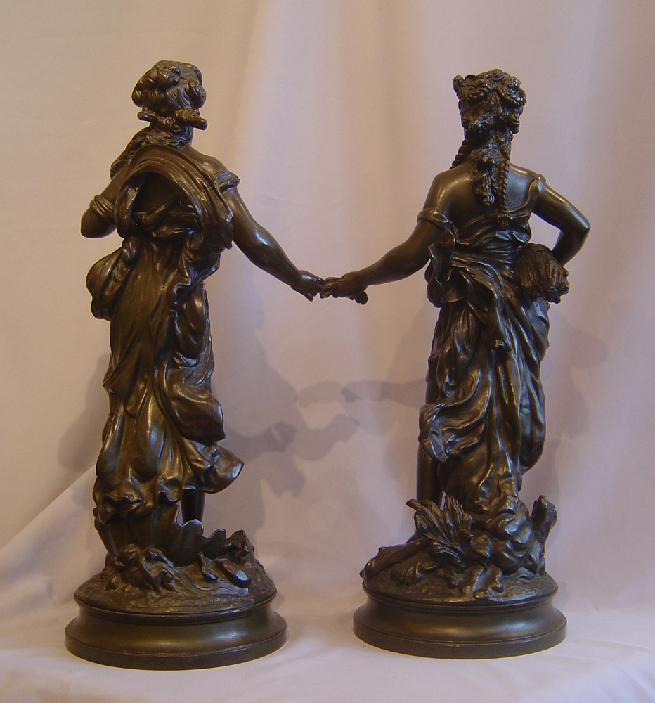 Pair Auguste Moreau patinated bronze figures of Greek Godesses