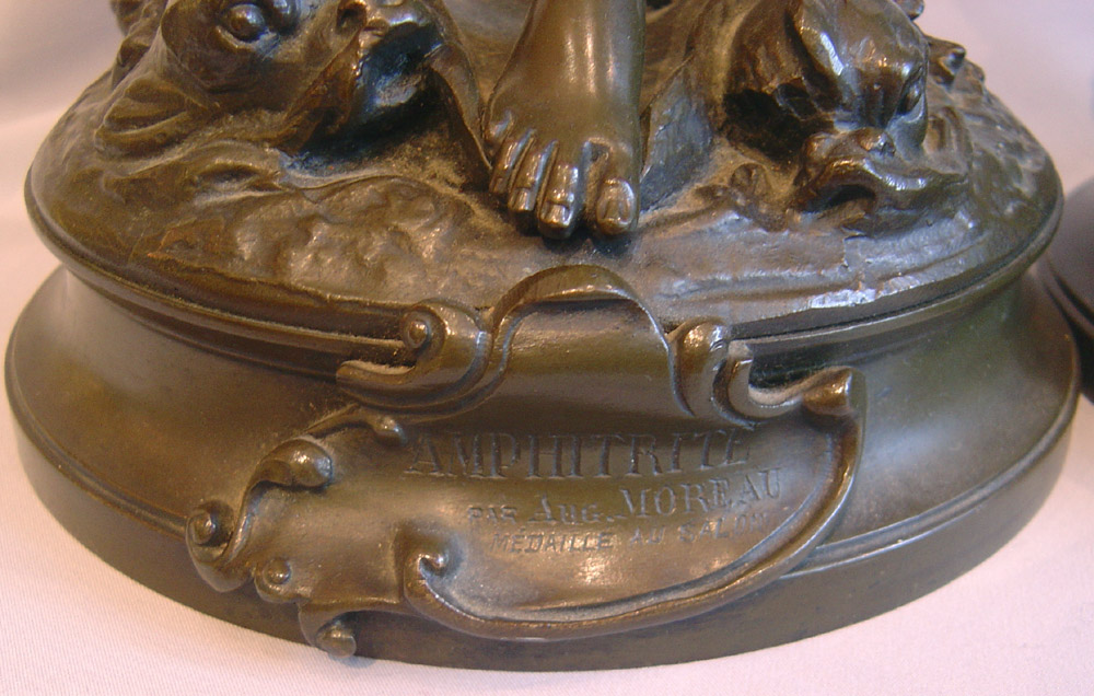 Pair Auguste Moreau patinated bronze figures of Greek Godesses