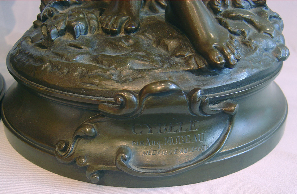 Pair Auguste Moreau patinated bronze figures of Greek Godesses