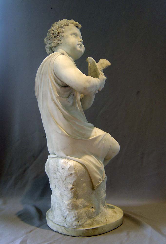 Antique marble sculpture of child with dove signed J. Gott FT, English.