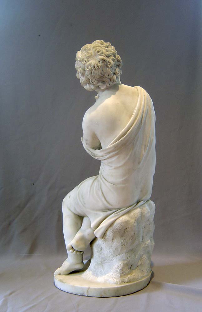 Antique marble sculpture of child with dove signed J. Gott FT, English.