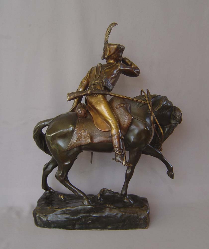 Antique bronze of Napoleonic cavalry officer on his charger signed R. Nannini.