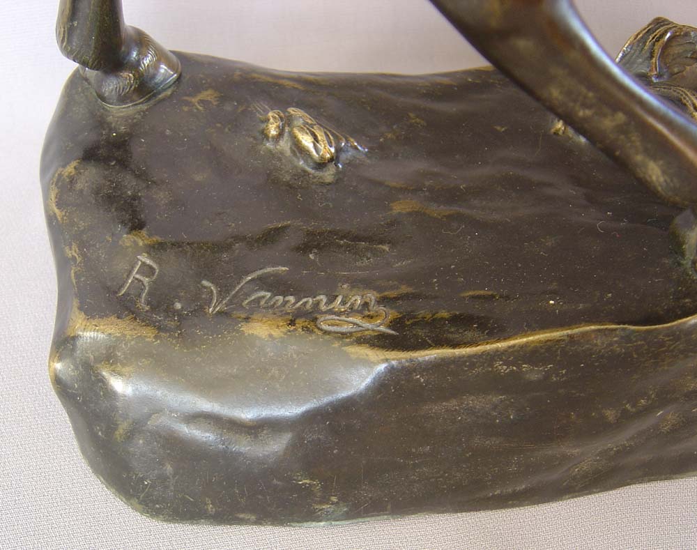 Antique bronze of Napoleonic cavalry officer on his charger signed R. Nannini.