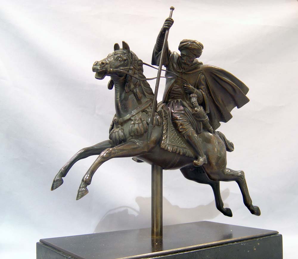 Antique Orientalist bronze of man on horseback