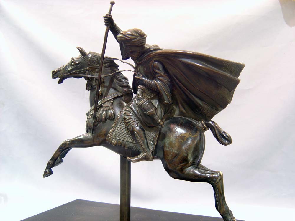 Antique Orientalist bronze of man on horseback