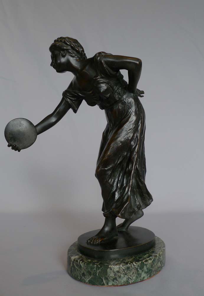Antique Bronze figure of a maiden throwing a discus signed Ferdinand Lugerth