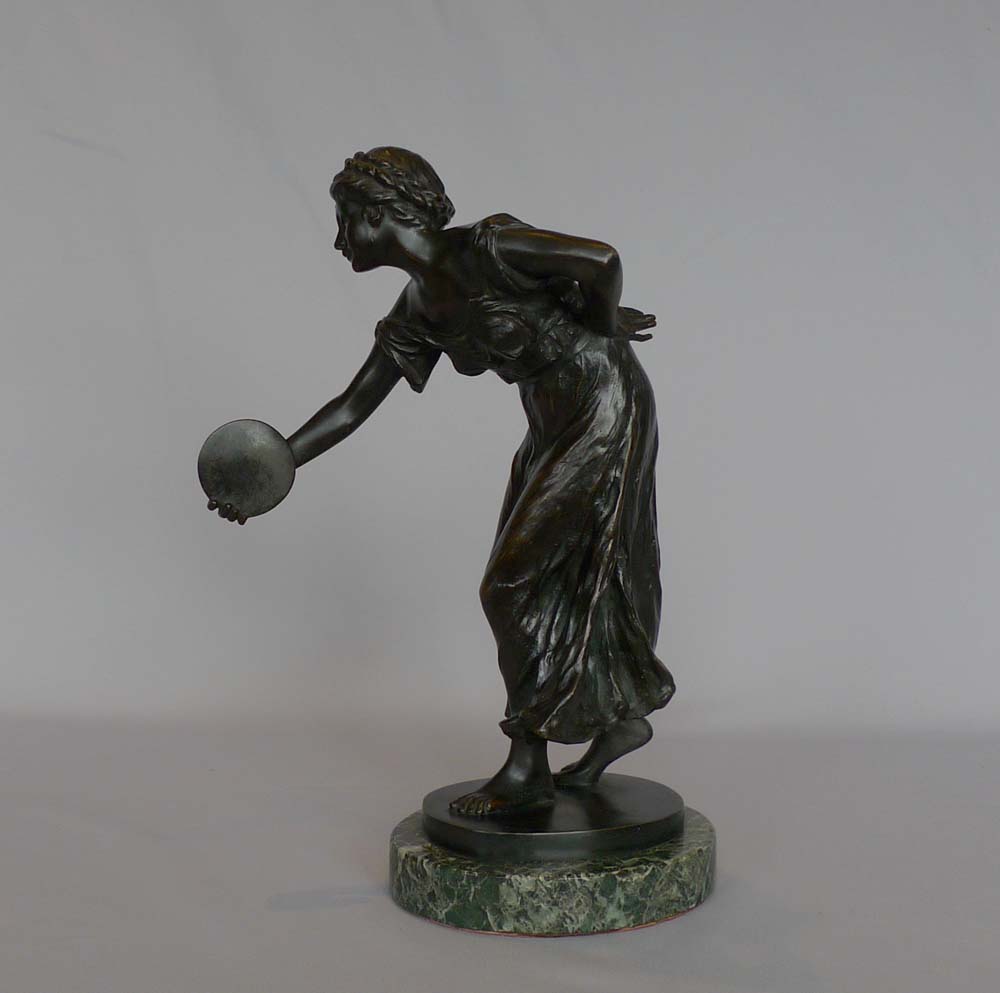 Antique Bronze figure of a maiden throwing a discus signed Ferdinand Lugerth