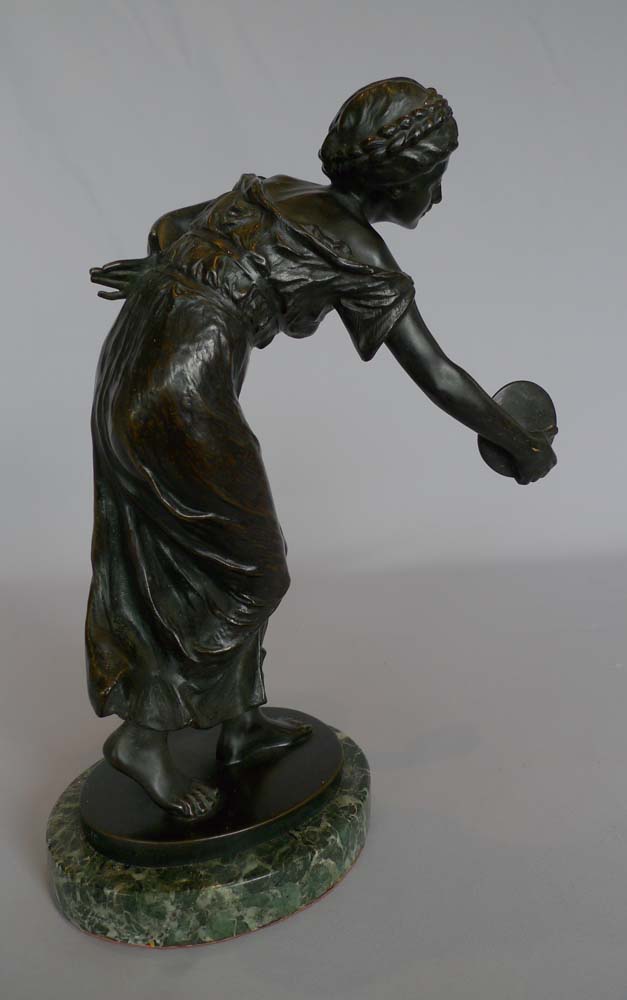 Antique Bronze figure of a maiden throwing a discus signed Ferdinand Lugerth