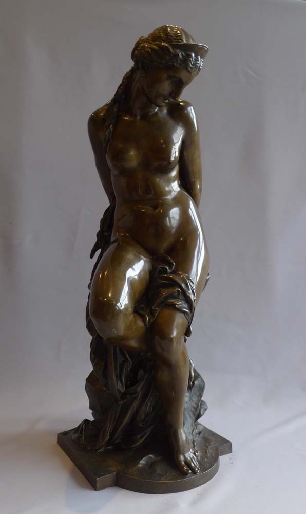 Antique bronze of Andromeda in chains by Alexandre-Pierre Schoenewerk.