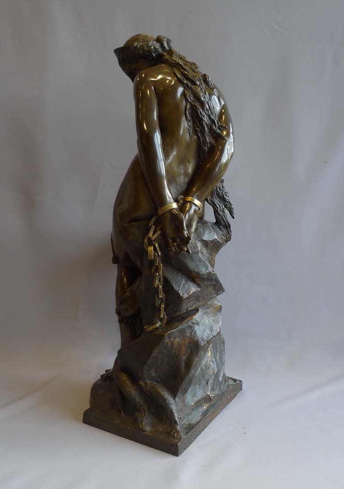 Antique bronze of Andromeda in chains by Alexandre-Pierre Schoenewerk.