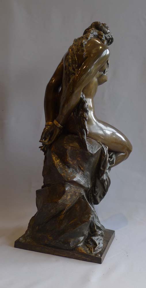Antique bronze of Andromeda in chains by Alexandre-Pierre Schoenewerk.